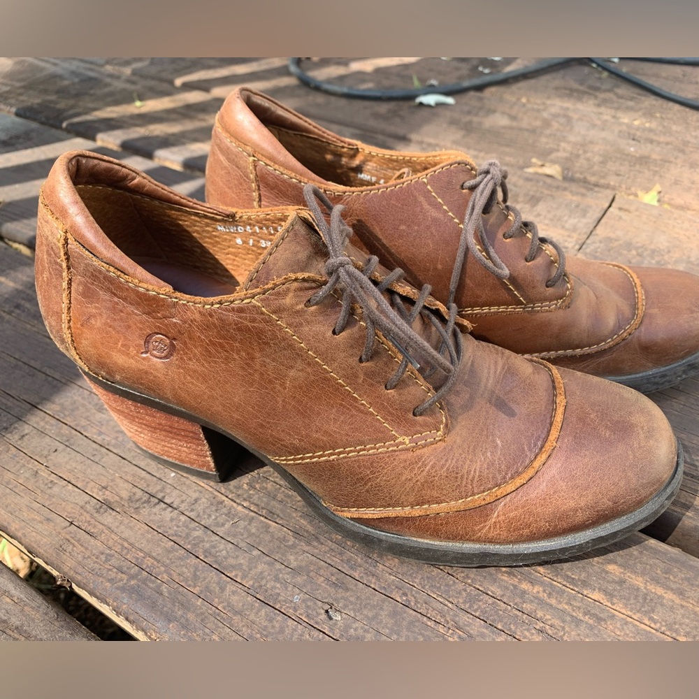 Born Tan Leather Lace-Up Ankle Booties